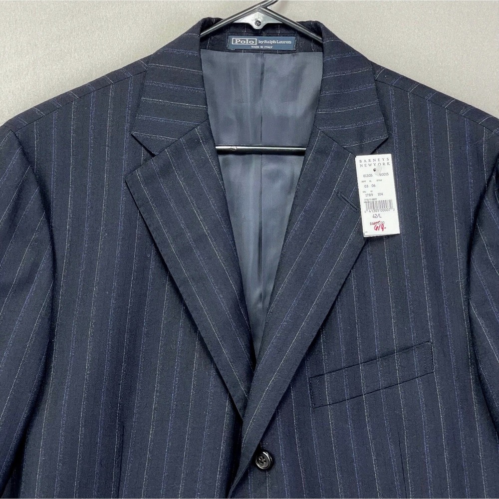 Polo Ralph Lauren Blazer Mens 42L Navy Wool Pinstripe 90s 3-Button Italy $1255